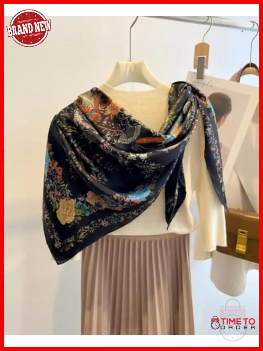 100% Pure Mulberry Silk Large Square Lightweight Fashion Scarf Headwrap Shawl
